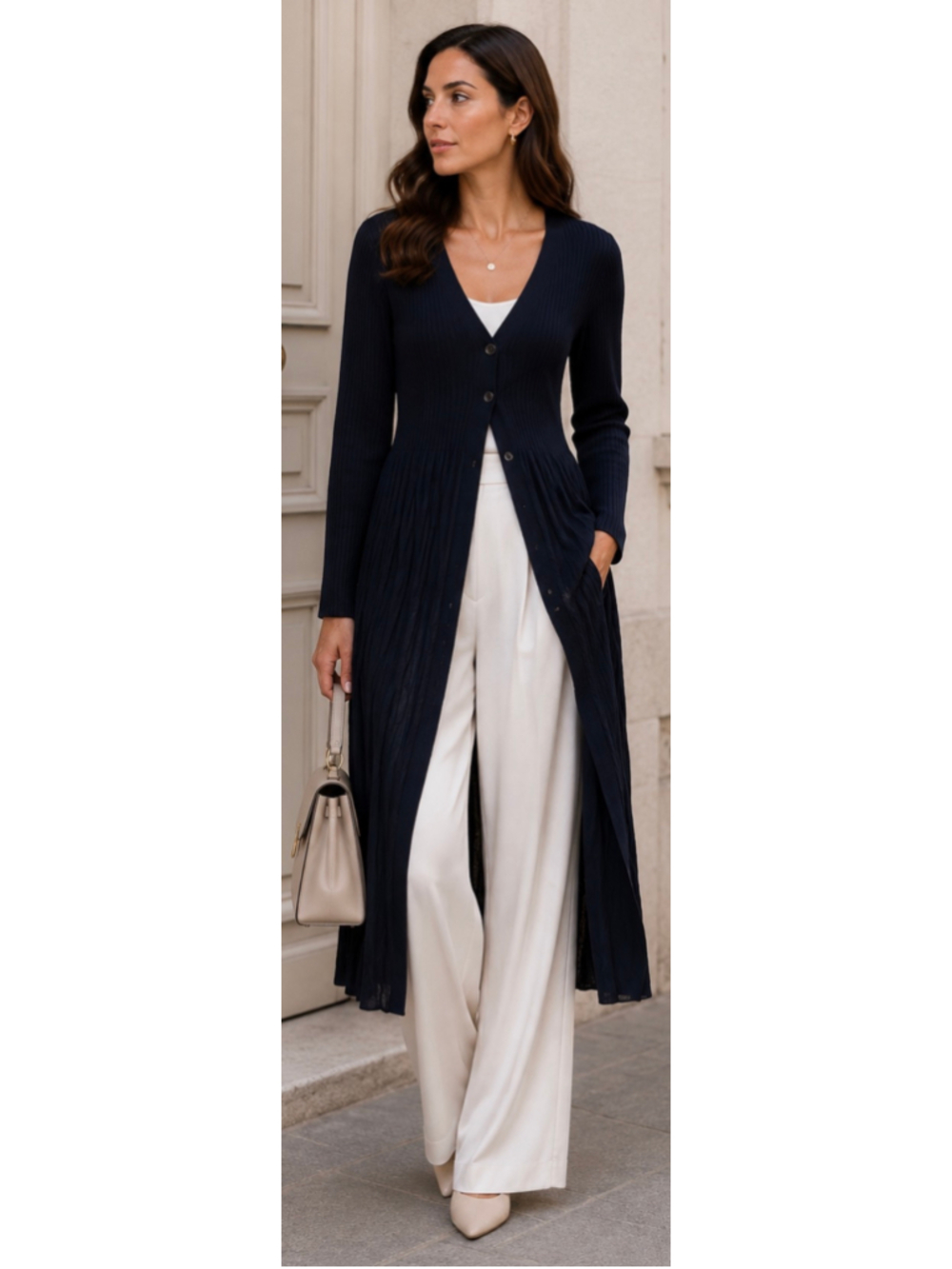 Giorgio Armani Ribbed Knit Pleated Cardigan Navy Size 46/10 New!